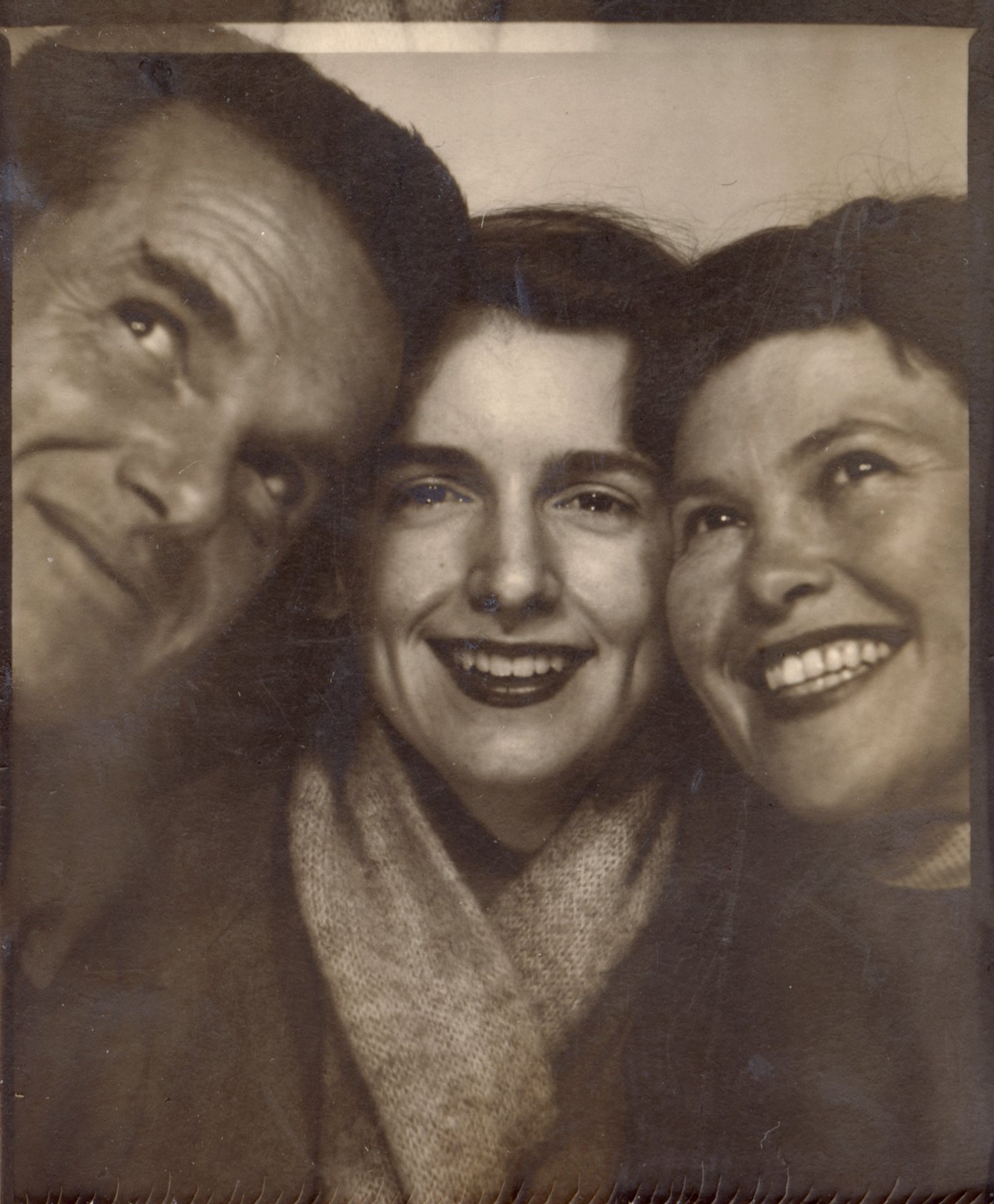 Charles, Lucia, and Ray Eames photo booth image.