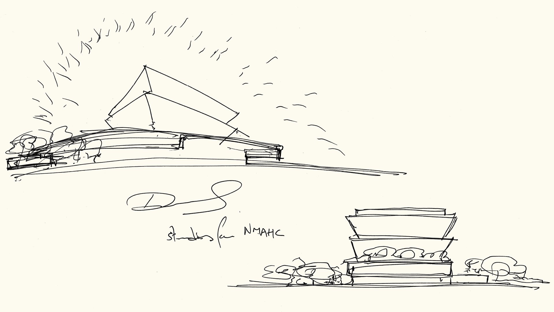 David Adjaye’s sketch for the Smithsonian National Museum of African American History and Culture, with a three-tiered shape inspired by Yoruban art.