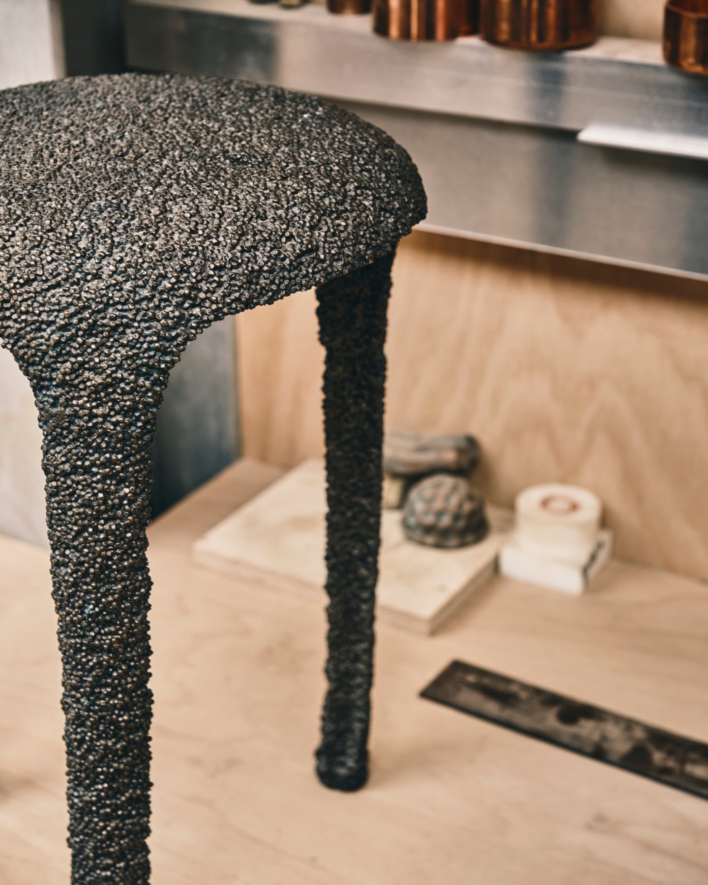 Furniture prototype in designer Max Lamb's workshop.