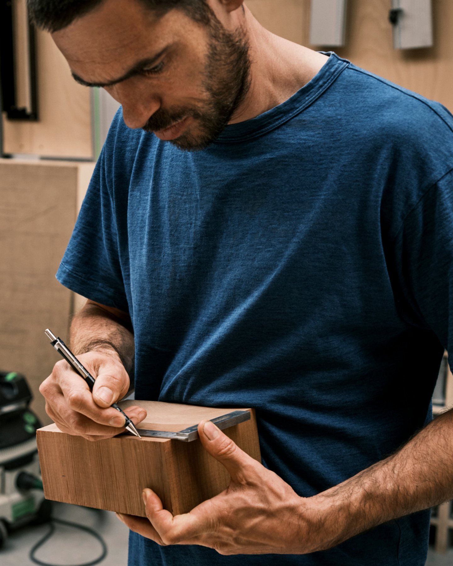 Furniture designer Max Lamb working on a model for furniture design.