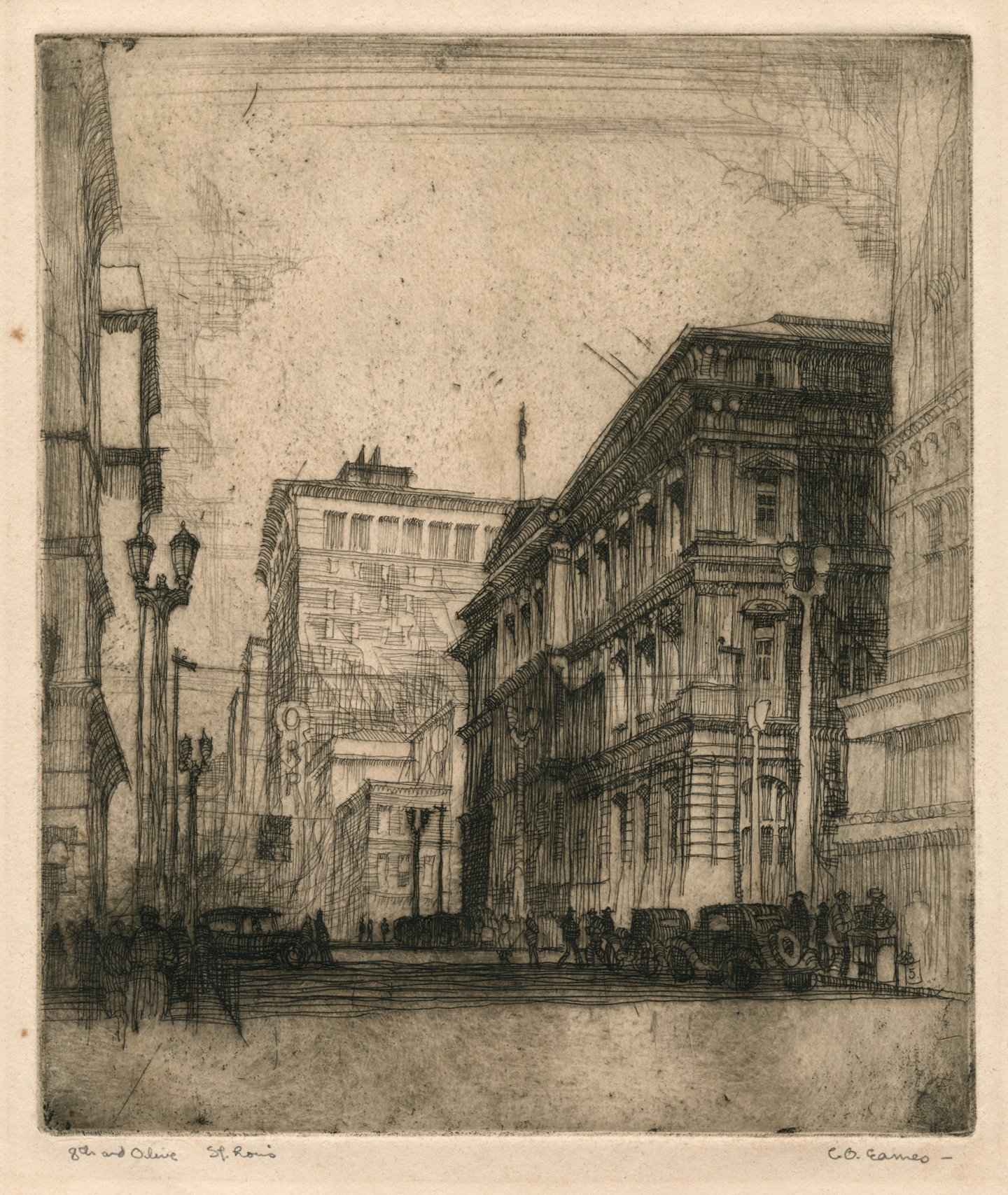 Charles produced the majority of his etchings and lithographs like this one featuring architecture