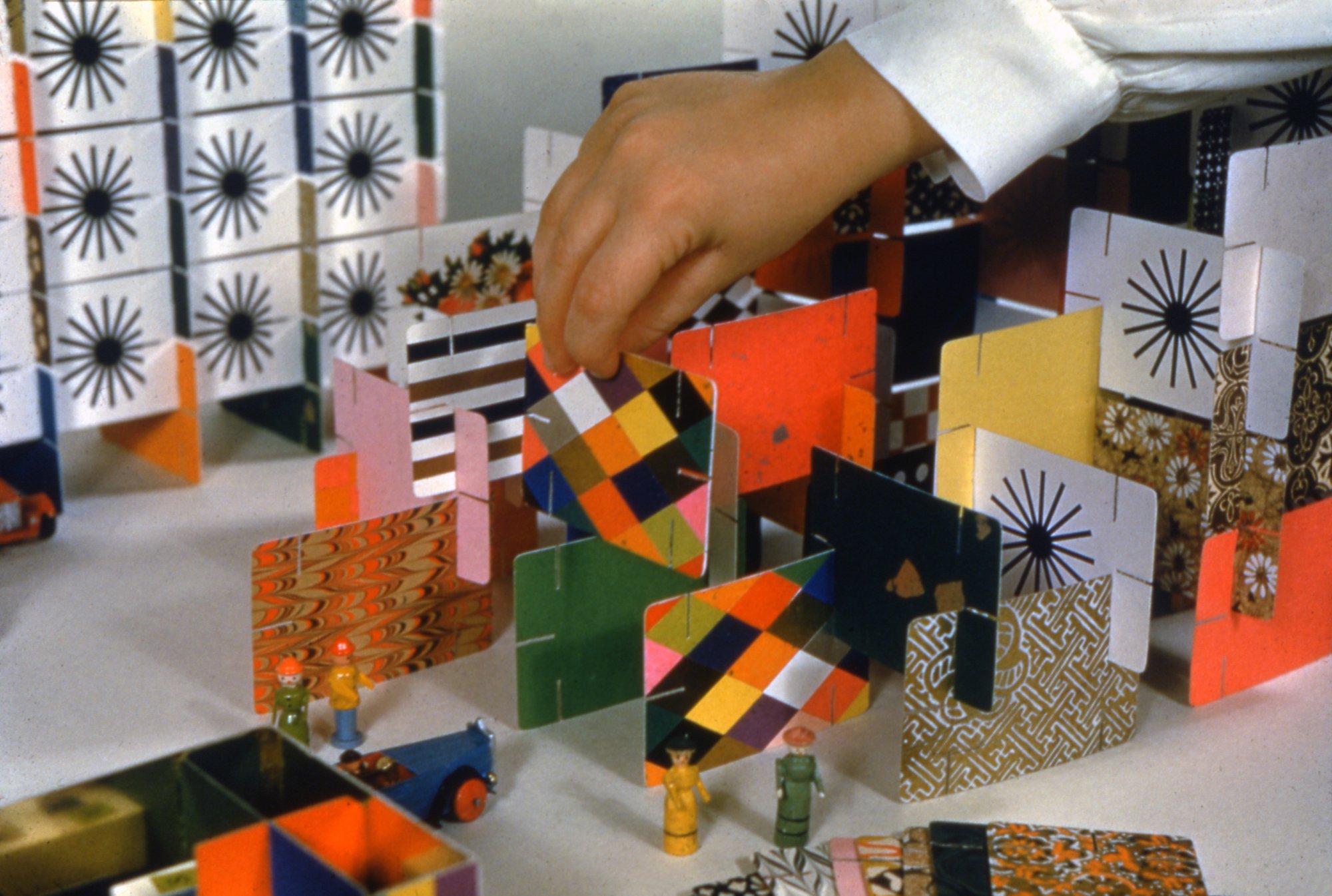 Close up of the House of Cards designed by Ray and Charles Eames.